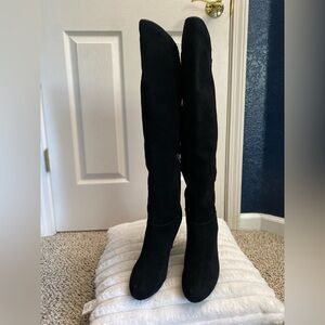 Fergie Black Over the Knee Boots Suede Slouchy Style